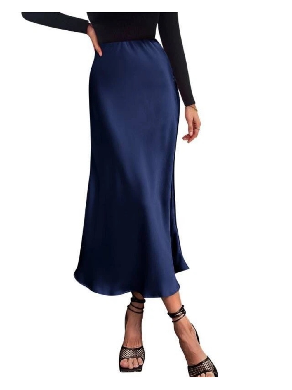 Zara Navy Satin Maxi Skirt